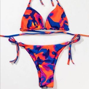 Shein Neon Orange and Blue Bikini
